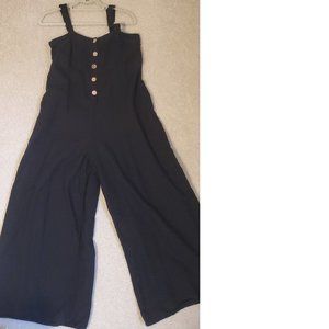ZARA Extra Wide Leg Black Linen Romper Size M
